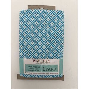Waverly Inspirations 100% cotton fabric 1 yard woodblock blue‎ Geometric